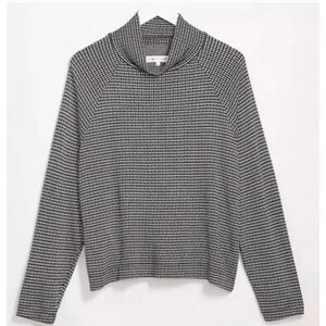 LOU & GREY for Loft Black Brown White Houndstooth Mock Neck Top Sweater Sz Small